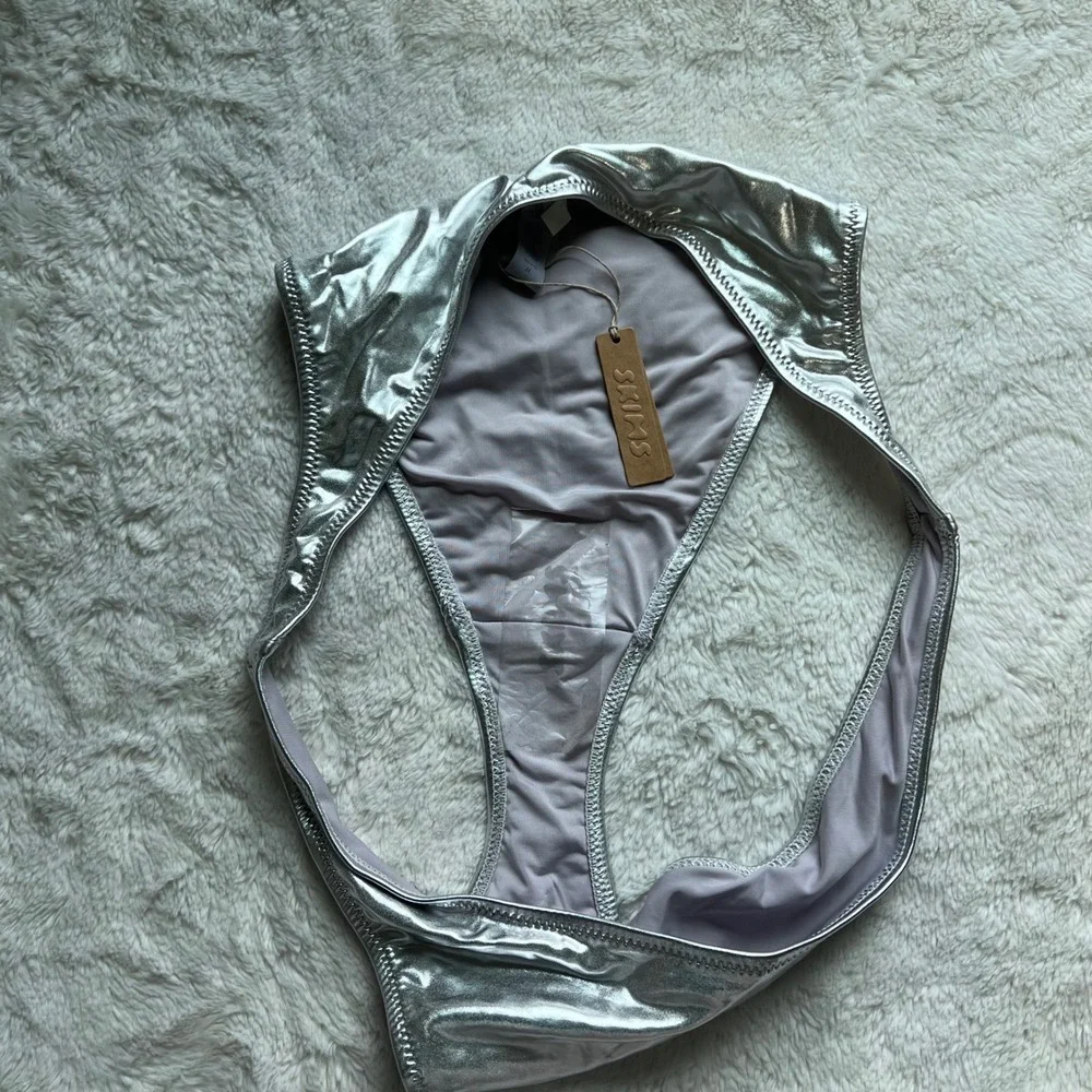 SKIMS Metallic Bikini Swim Bottom Nickel Silver SW-BKN-0032 Women's Size 3X NEW